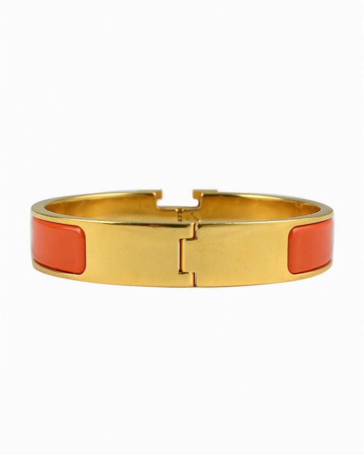 Bracelete Hermés Original Clic H Laranja e Dourado Feminino